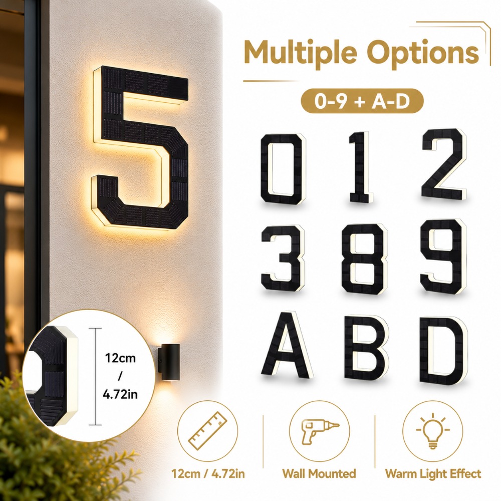 Outdoor Lighting Front Yard - Solar LED huisnummerbord waterdicht lichtsensor adresplaat