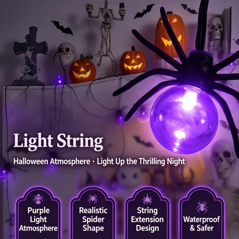 Outdoor Lighting Decoration - Op batterijen werkende Spider LED-lichtslingers, Halloween-buitendecoraties