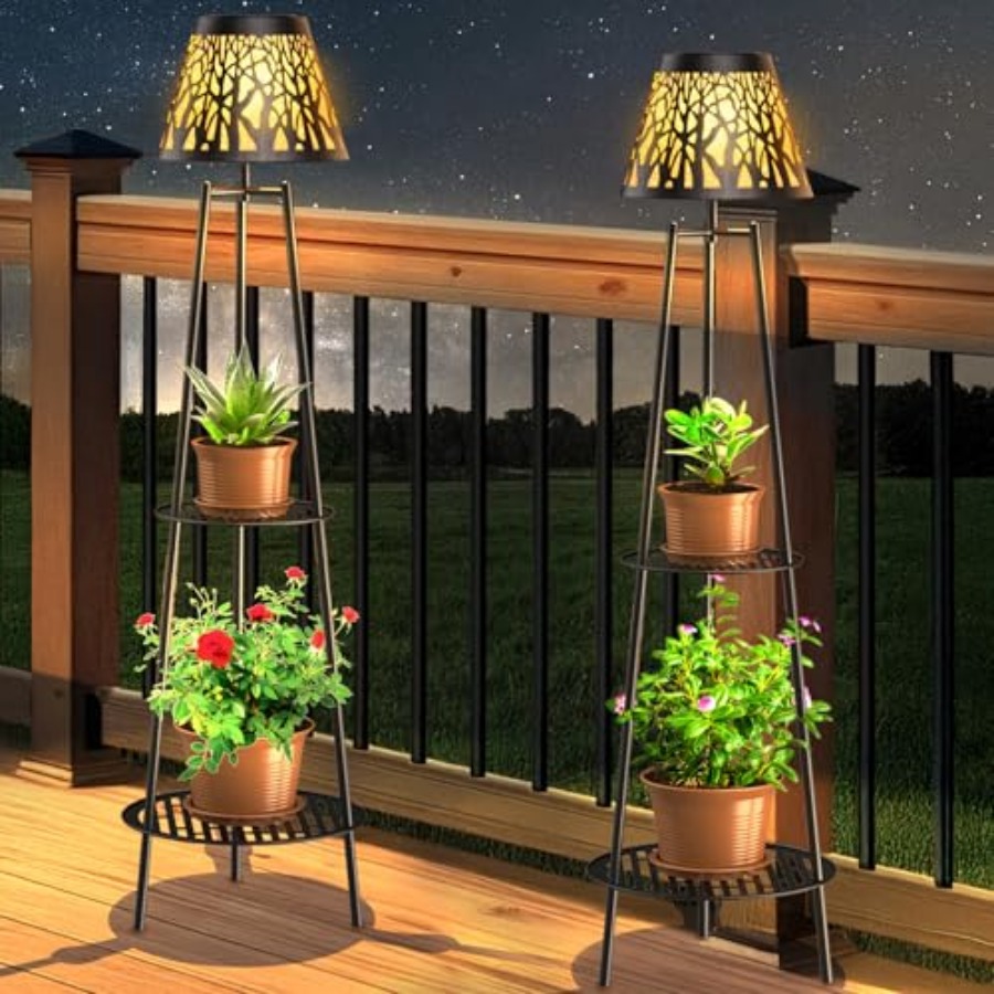 Outdoor Lighting Decoration - 2-pack buitenlamp op zonne-energie met plantenstandaard,