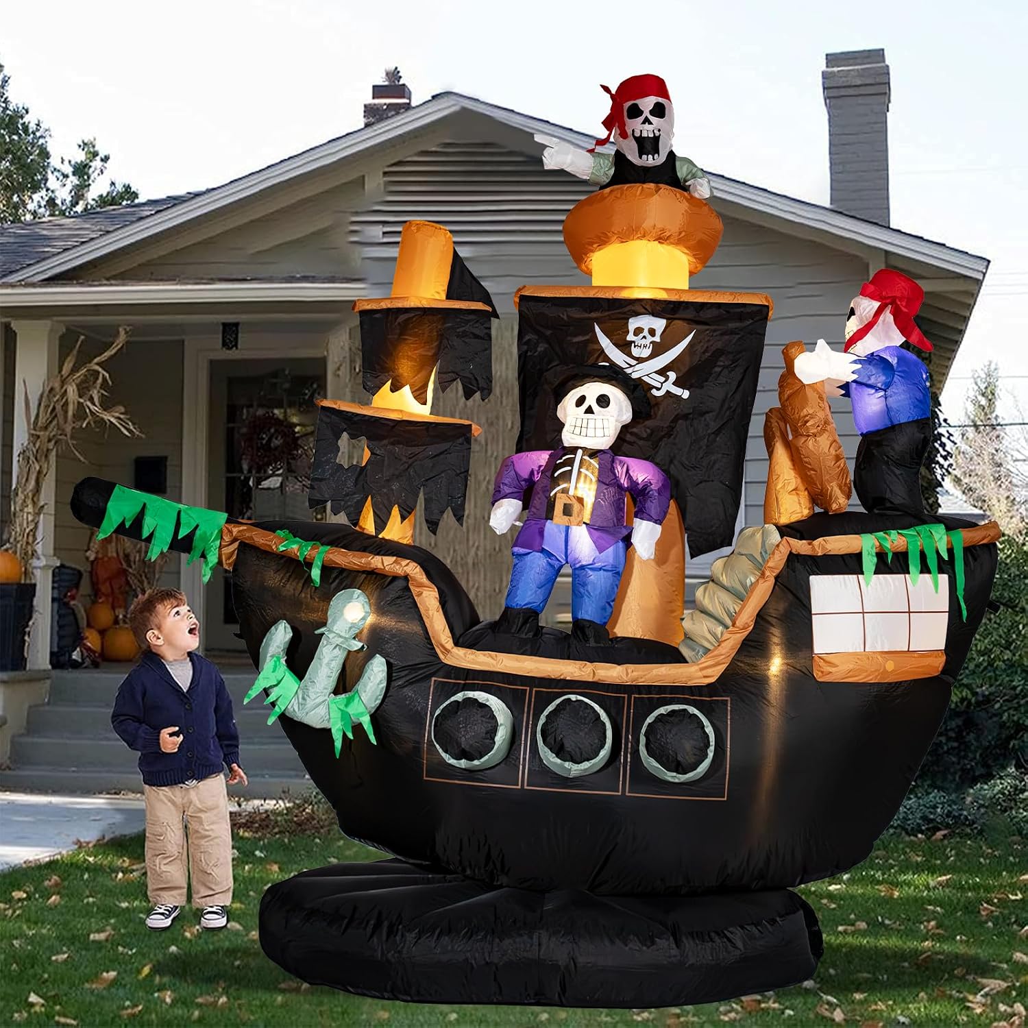 Outdoor Lighting Front Yard - Opblaasbaar piratenschip voor Halloween voor buiten