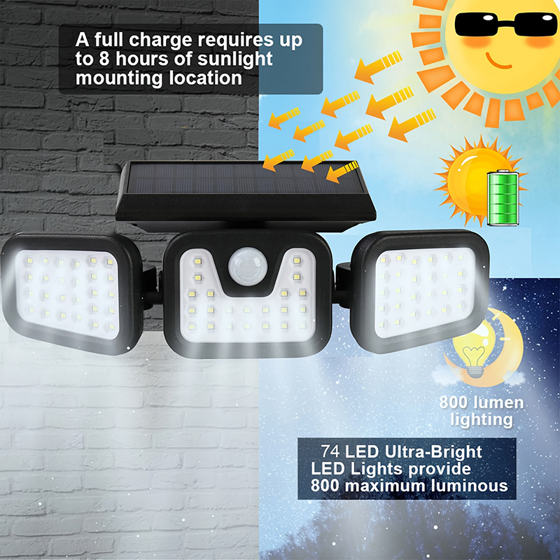 74LED Solar Light 3 Head Motio - Outdoor Lighting Front Yard recensie en prijs