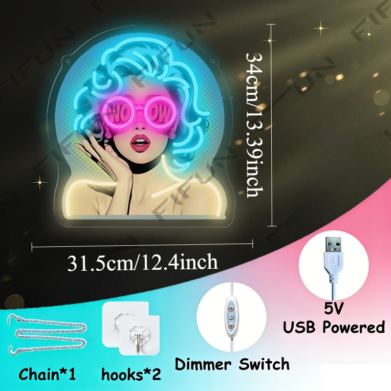 WOW Curl Girl Neon Sign UV-gep - Outdoor Lighting Decor Wow recensie en prijs